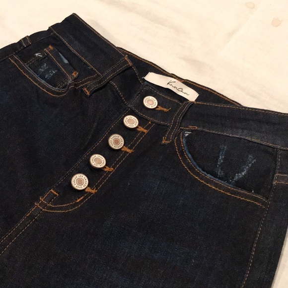 NWOT KanCan High Rise Destructed Dark Wash Button Stretch Skinny Jeans 5/26 - Picture 4 of 11